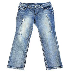 Maurice's Jeans Size 18 Thick Stitch Embroidered Wide Leg Boot Cut Distressed